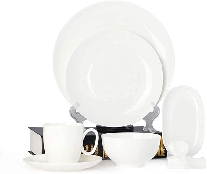 Pure White Porcelain Dinnerware Set Tableware Set Stoneware Dish Dinner Plates Dinner Set Dinner Service For1/2/4/10/16 People (White 80 Pcs(10 Set))