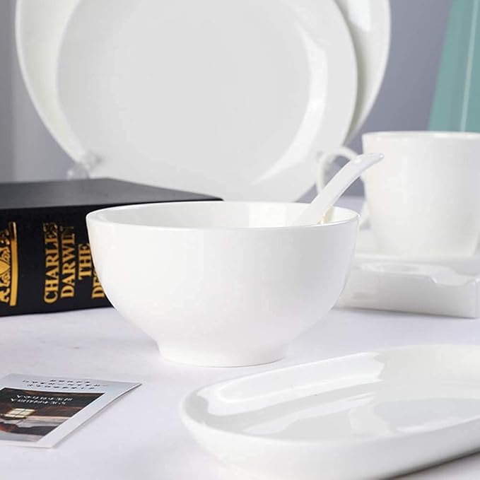 Pure White Porcelain Dinnerware Set Tableware Set Stoneware Dish Dinner Plates Dinner Set Dinner Service For1/2/4/10/16 People (White 32 Pcs(4 Set))