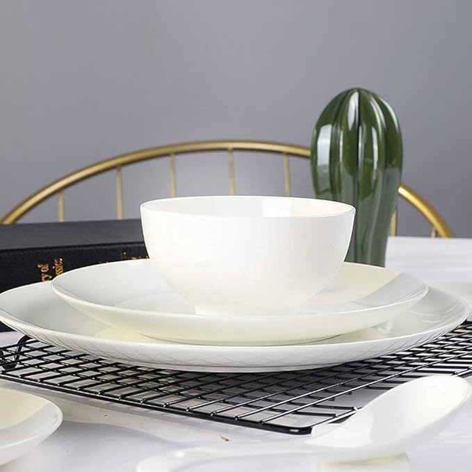 Pure White Porcelain Dinnerware Set Tableware Set Stoneware Dish Dinner Plates Dinner Set Dinner Service For1/2/4/10/16 People (White 32 Pcs(4 Set))