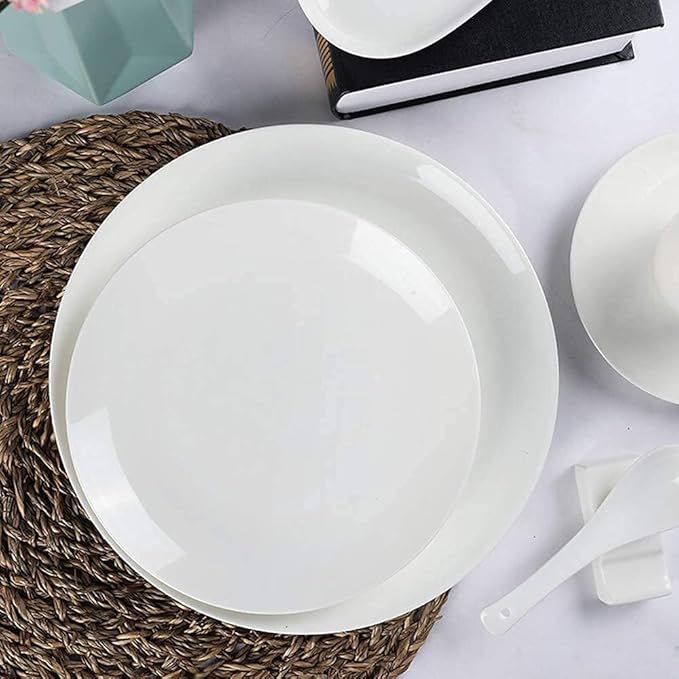 Pure White Porcelain Dinnerware Set Tableware Set Stoneware Dish Dinner Plates Dinner Set Dinner Service For1/2/4/10/16 People (White 80 Pcs(10 Set))